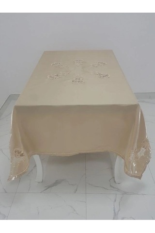Anjelica Incili Dantelli Monoray Kumaş Bej Masa Örtüsü 170x230 Cm - 1018 Çok Renkli