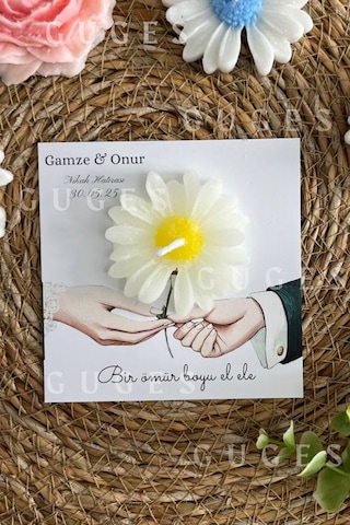 Bernami Mumluk Şamdanpinterest 10 Adet Özel Tasarlanmış Kart Ve Papatya Mum. Düğün, Nişan, Nikah, Söz, Doğum Günü, Nikah Hediyelik Diğer