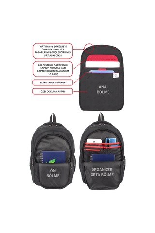 Dada Siyah Laptop Sırt Çantası 15,6 İnç Usb Type-c Şarj Aparatı Ortopedik Sırt Darbe Emici Koruma