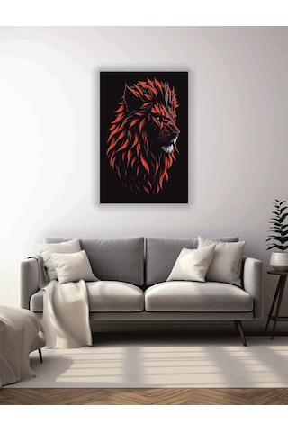 Kırmızı Aslan Temalı Cam Tablo