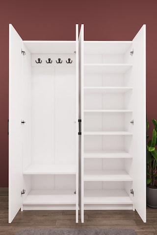 Asra Trend Vestiyer & Portmanto V-08 %100 MDF 4 Kapaklı Geniş Ayakkabılık Beyaz