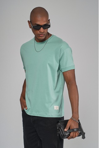 King Brich Slim Fit Kalıp Kolu Ribanalı Basic %100 Pamuklu Tişört Mavi