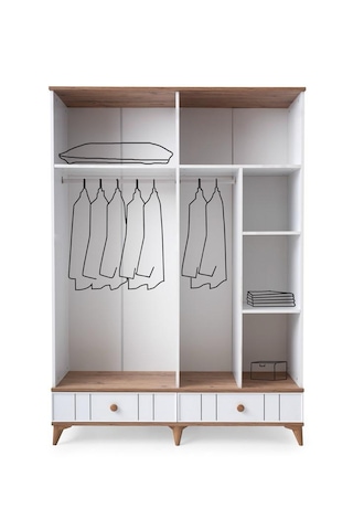 Beenal Sıla 4 Kapaklı Gardırop Çekmeceli Dolap 153cm. Beyaz-a.çam