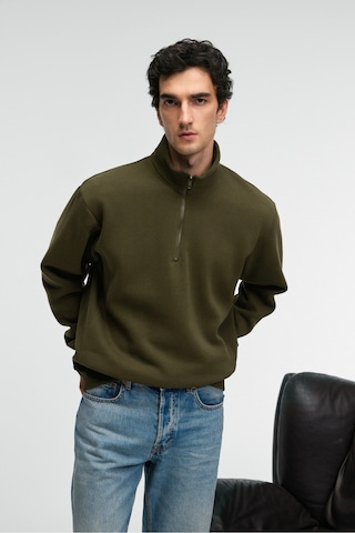 Grimelange Baxter Erkek Dik Yakalı Fermuarlı Relaxed Koyu Haki Sweatshirt Koyu Haki