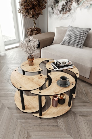 Yin Yang Unıty Serenıty Orta Sehpa 4 Lü Meşe 70 Cm Meşe
