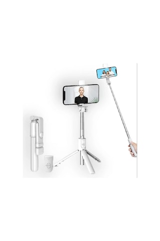 R1s Selfie Çubuğu Led Işıklı Bluetooth Kumandalı Özçekim Sopası Yatay Dikey Kullanılabilen Tripod