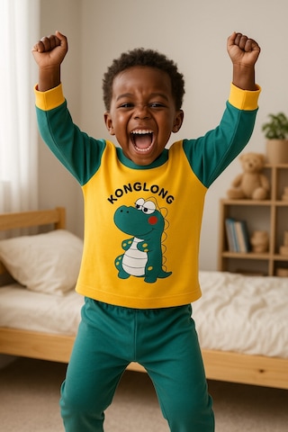 Aden Kids Çocuk Mevsimlik Penye Pijama Takımı Yeşil Beyaz