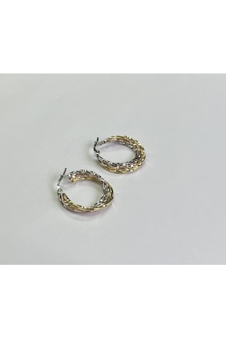 Gold Ve Rose Detay Halka Küpe Gümüş