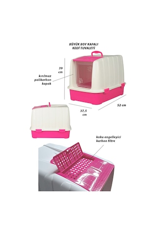 Pribor Kedi Başlangıç Seti Kapalı Tuvaletli Lüx 20 Parça Pembe-fuşya