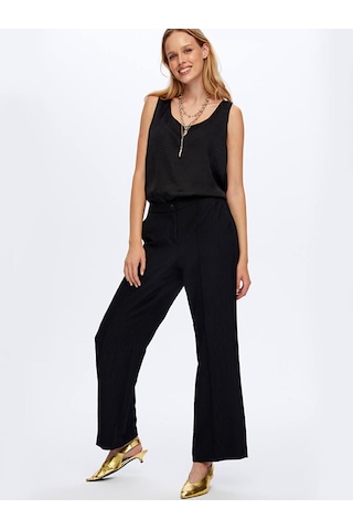 Faik Sönmez Beli Lastikli Kendinden Dokulu Wıde Leg Fıt Pantolon W26pnt018 Uw26pnt01810 Siyah