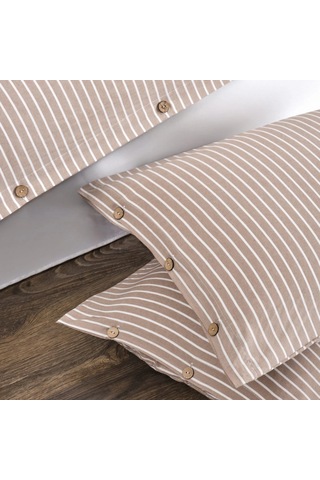 Çift Kişilik %100 Pamuk Ranforce Düğmeli Nevresim Takımı Lastikli Çarşaflı 200x220 Cm Bej Bej