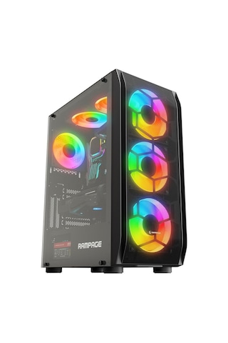 Rampage Hollow 650 W 80+ 4 x 12 CM ARGB Fan Temperli Camlı Mid Tower Oyuncu Kasası