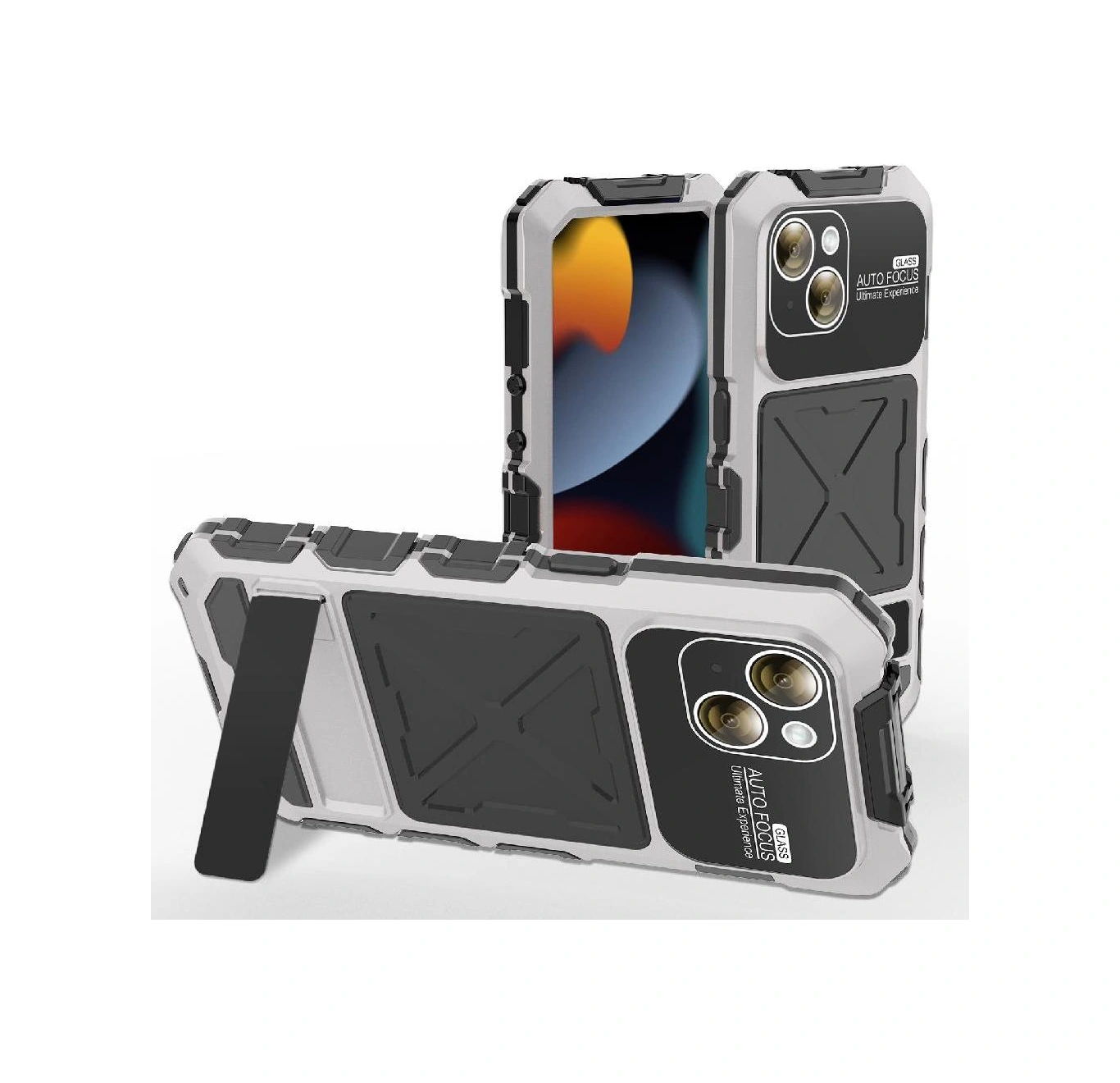 İphone 14 Plus İçin Metal Standlı Telefon Kılıfı Düşmeye Dayanıklı Emici Silikon Ayaklık Kılıf Şok Emici