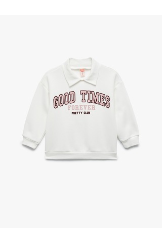 Koton Uzun Kollu Pamuklu Şardonlu Polo Yaka Sweatshirt Şardonlu Ekru 7wmg10005ak