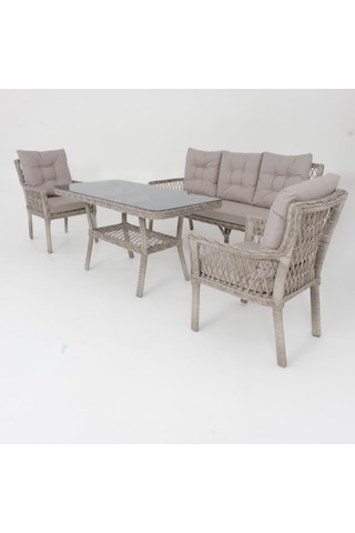 Fusion Üçlü Rattan Bahçe Oturma Grubu Rehome Gri