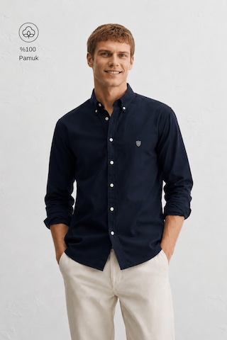 UCLA Tyson Lacivert %100 Pamuk Poplin Standard Fit Erkek Gömlek