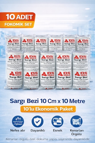 Sargı Bezi 10x10 Metre 10 Lu Paket Kenarları Örgülü Özel Dokuma Ds Sağlık Elastik Bandaj