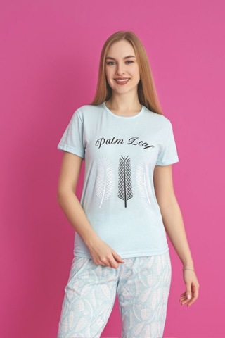 Dreamy Pamuklu Desenli Kısa Kollu Pijama Takımı Mint