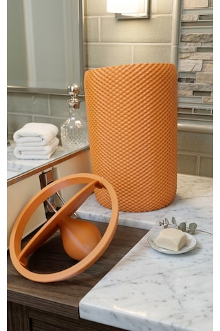 Modern Geometrik Dokulu Masaüstü Çöp Kovası - 18 Cm - Reddish Brown - Turuncu Turuncu