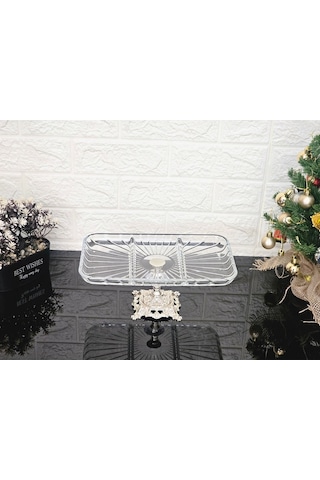 Paşabahçe Elegance Bölmeli Gümüş Döküm Ayaklı Sunum Kayık Dikdörtgen Tabak & Servis Tabak 27 Cm Beyaz