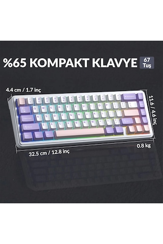 Aula F65 Nimbus V3 Switch Mekanik Rgb Tkl Makrolu Hot Swap Kablosuz Klavye Pastel