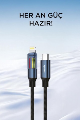 Torima U21 Type-c To Lightning 27 W Led Ekranlı Dayanıklı Örgü Hızlı Şarj Kablosu Siyah