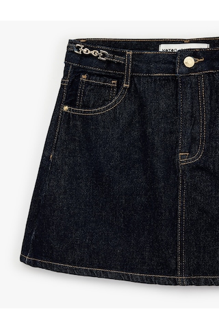 Koton A Kesim Zincir Kemer Detaylı Mini Denim Etek Koyu İndigo 6sal70019md Dark Indigo