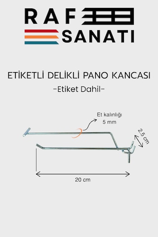 Etiketli Delikli Pano Kancası 20 Cm 50 Adet Tel Askı Kancası Delikli Panel Raf Askısı Fon Kancası Etiketli Metalik