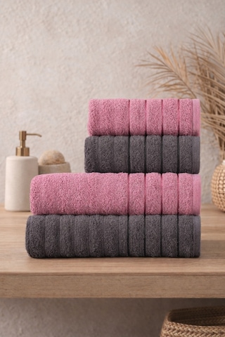 Violeta Model 4'lü Banyo Havlu Seti Mürdüm-Antrasit