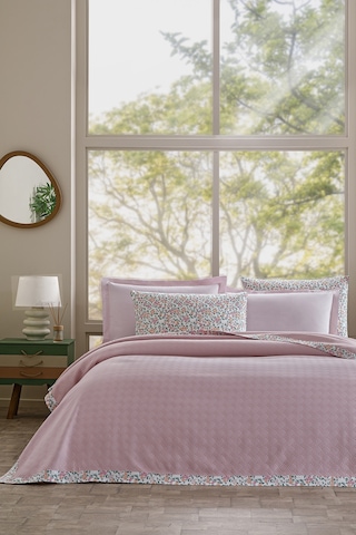 Özdilek Sarmaşık Tek Kişilik Jakar Biyeli Pike Takımı Pudra