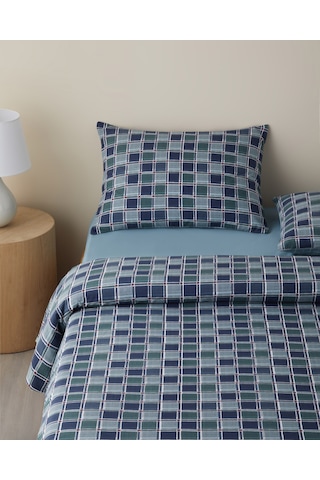 English Home Dotty Gingham Kolay Ütülenir Çift Kişilik Çarşaflı Nevresim Takımı 200x220 Cm Koyu Mavi-yeşil Koyu Mavi-yeşil