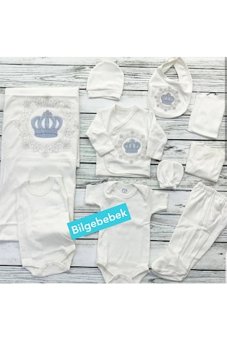 Zıpır Baby Erkek Bebek Prens Taçlı Hastane Çıkışı Seti 10 Parça Çok Renkli