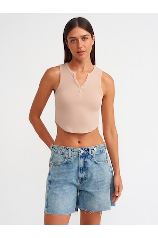 Dilvin Apoletli Denim Şort Tint