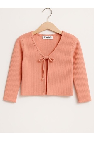 Kız Çocuk Mevsimlik Örme Bağlamalı Hırka-16070 Somon