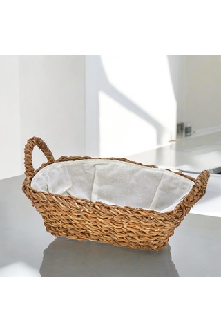 Deconox El Yapımı Doğal Hasır Kulplu Çok Amaçlı Dekoratif Dikdörtgen Sepet, Hasır Kulplu Ekmek Sepeti 27x18x8cm Sku: Smg8690010591197 Açık Mavi