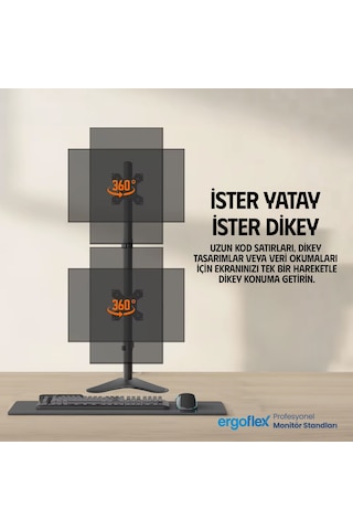 Ergoflex EF73 Steel Design 2-8 kg Çift Ekran Asansörlü 13"-27" Desktop Monitör Standı