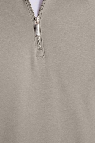 Tudors Erkek Relax Fit Rahat Kesim %100 Pamuk Yarım Fermuarlı Polo Yaka İnterlok Gri Sweatshirt-42174 Gri