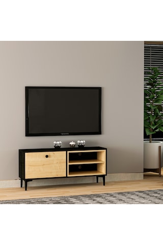 Selis T004 Modern TV Sehpası – Ahşap Siyah/Safir Meşe - 120 CM