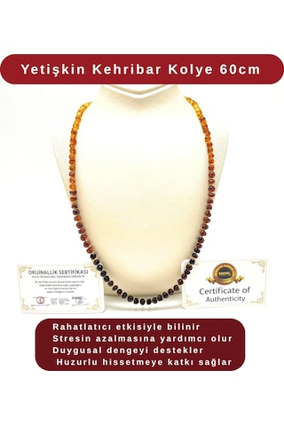 Sertifikalı Yetişkin Kehribar Kolye 60 Cm Unisex Çok Renkli
