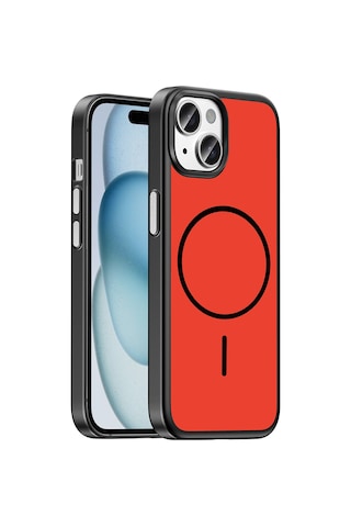 iPhone Uyumlu 15 Kılıf M-safe Şarj Özellikli Frm Lora Pc Kapak - Kırmızı-gri Çok Renkli
