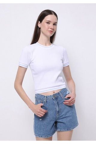 Colin's Colins Slim Fit Yuvarlak Yaka Düz Kadın Beyaz Kısa Kol Tişört Cl1074597 Q1.v1 Wht Beyaz