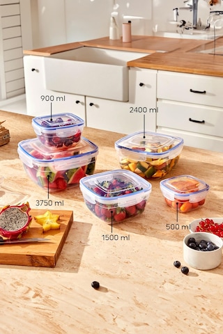 Kare 5 Parça Contalı Vakumlu Sızdırmaz Hava Almaz Saklama Kabı Seti 3750/2400/1500/900/500 Ml Şeffaf