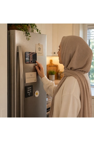 Mülk Suresi Okuyan Dijital Buzdolabı Magneti Şarjlı Ses Ayarlı Güçlü Mıknatıslı Manevi Hatırlatıcı Siyah