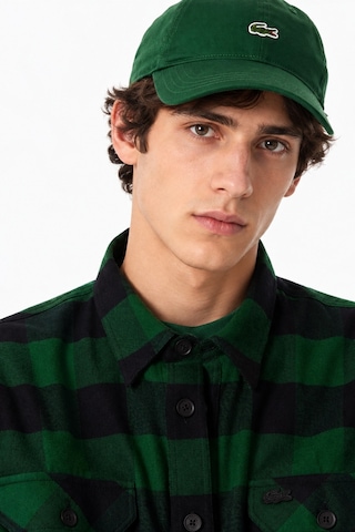 Lacoste Men's Relaxed Fit Button-down Linen Shirt Rahat Kesim Pamuklu Kareli Erkek Gömlek Yeşil