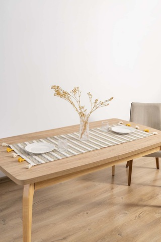 Rivaistanbul Ruffle Püsküllü Pamuklu Ham Keten Runner 50x130 Cm Açık Krem