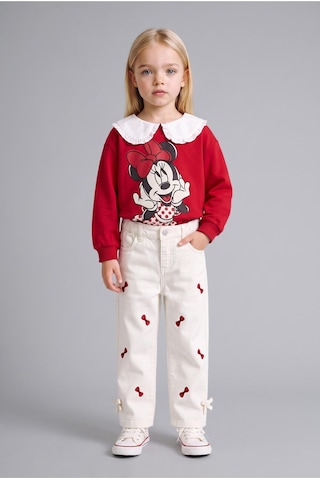 Defacto %100 Pamuk Fiyonk Nakışlı Regular Fit Gabardin Pantolon Kız Bebek I4915a526auer233 Ekru-er233