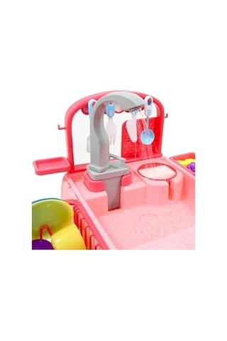 Bulaşık Yıkama Seti - Pilli Su Akıtan Modern Lavabo Pembe