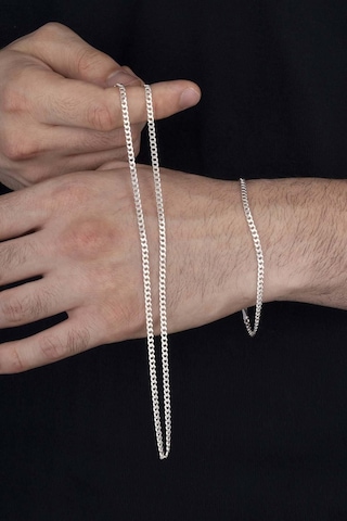 Gümüş Pazarım 925 Ayar Gümüş Erkek Gurmet Zincir Kolye Bileklik Kombini Çok Renkli