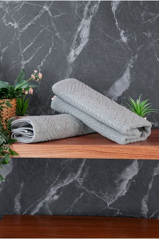 Ayak İzi Desenli 2li Ayak Havlusu - 50x70 Cm - Su Emici Banyo Paspası Seti - Gri Gri