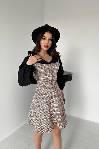 Alemdarshop Kiremit Kolu Poplin Garnili Elbise